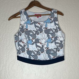 Playboy Bunny All Over Bunny Bow tie Print Sport Cropped Shirt Women’s Size M